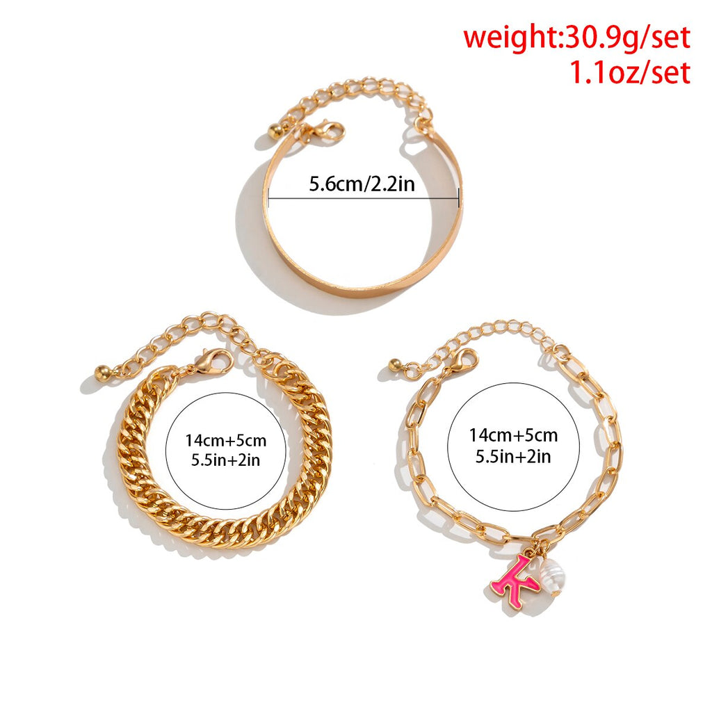IngeSight.Z 3Pcs/set Pearl Letter Pendant Link Chain Bracelets for Women Punk Curb Cuban Thick Gold Color Charm Bracelets Bangle