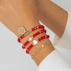 IngeSight.Z 4 pcs/set  Red Crystal Heart Pearls Bracelet for Women Punk Charm Gold Color Rhinestones Coin Pendant Bracelet