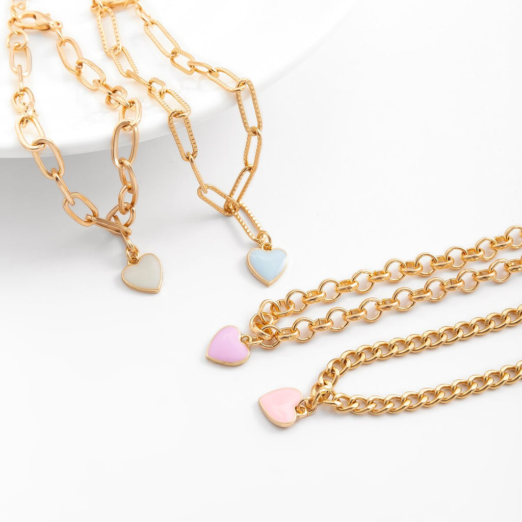 IngeSight.Z 4pcs/set Bohemia Colorful Heart Pendant Bracelet Set for Women Punk Gold Color Chain Drip Oil Heart Jewelry Set