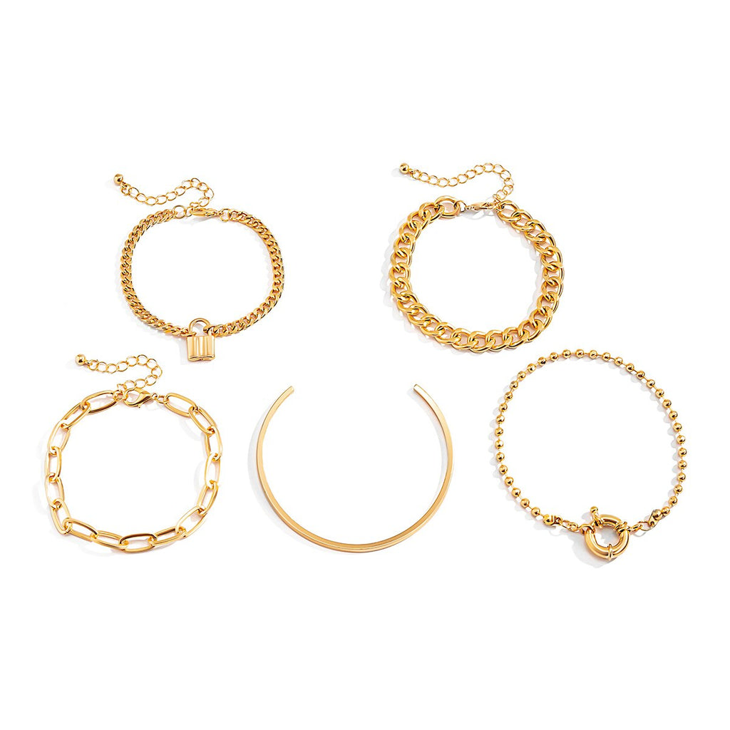 IngeSight.Z 5Pcs/Set Steampunk Lock Padlock Pendant Bracelets Bangles Vintage Bead Chain Curb Cuban Bracelet Women Wrist Jewelry