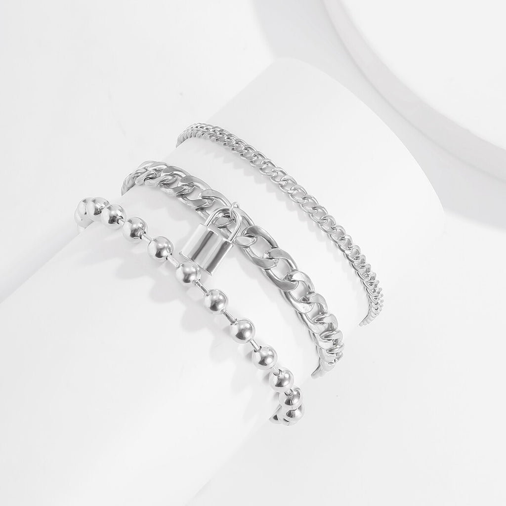 IngeSight.Z 5Pcs/Set Steampunk Lock Padlock Pendant Bracelets Bangles Vintage Bead Chain Curb Cuban Bracelet Women Wrist Jewelry