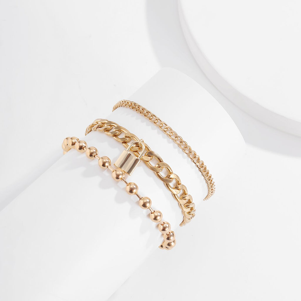 IngeSight.Z 5Pcs/Set Steampunk Lock Padlock Pendant Bracelets Bangles Vintage Bead Chain Curb Cuban Bracelet Women Wrist Jewelry