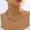 IngeSight.Z Bohemia Flower Stripe Glass Beads Choker Necklace for Women Punk Geometric Metal OT Buckle Clavicle Chain Jewelry