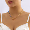 IngeSight.Z Bohemia Flower Stripe Glass Beads Choker Necklace for Women Punk Geometric Metal OT Buckle Clavicle Chain Jewelry