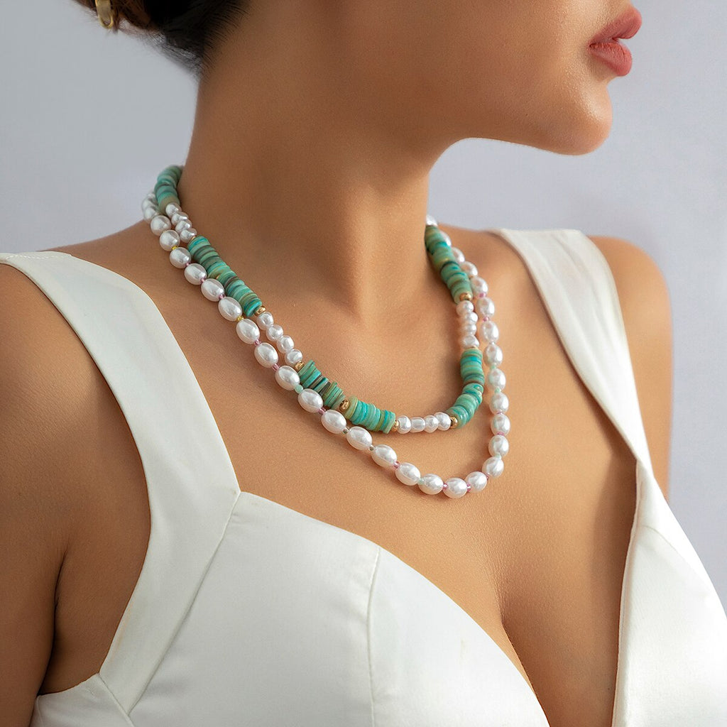 IngeSight.Z Bohemian Blue Polymer Clay Pearls Choker Necklace for Women Multilayer Imitation Pearl Summer Beach Collar Jewelry