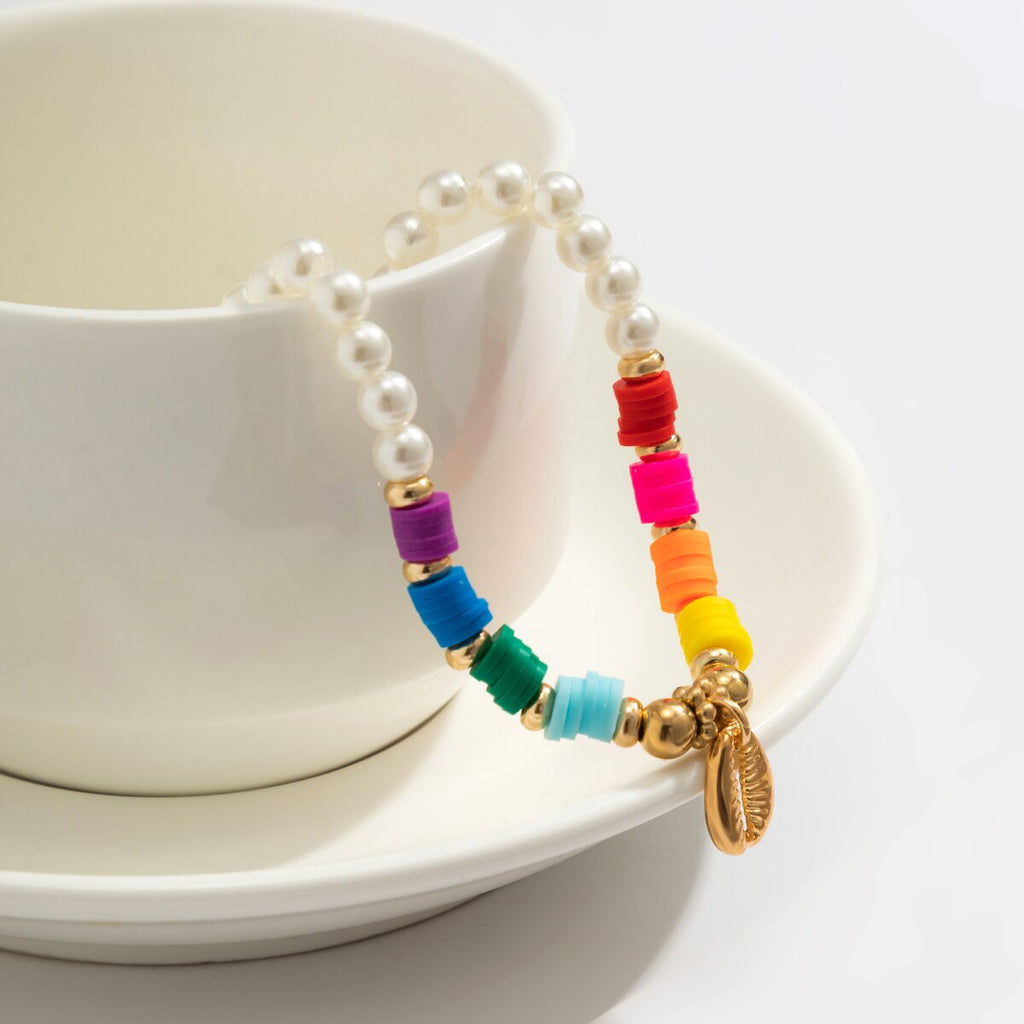 IngeSight.Z Bohemian Colorful Polymer Clay Pearls Choker Necklace For Women Gold Color Shell Pendant Neck Bracelet Set Jewelry