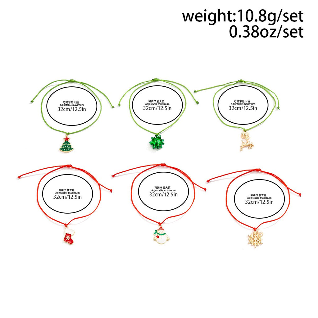 IngeSight.Z Christmas Theme Braided Rope Adjustable Bracelet for Women Pearl Snowflake Socks Christmas Tree Pendant Bracelets