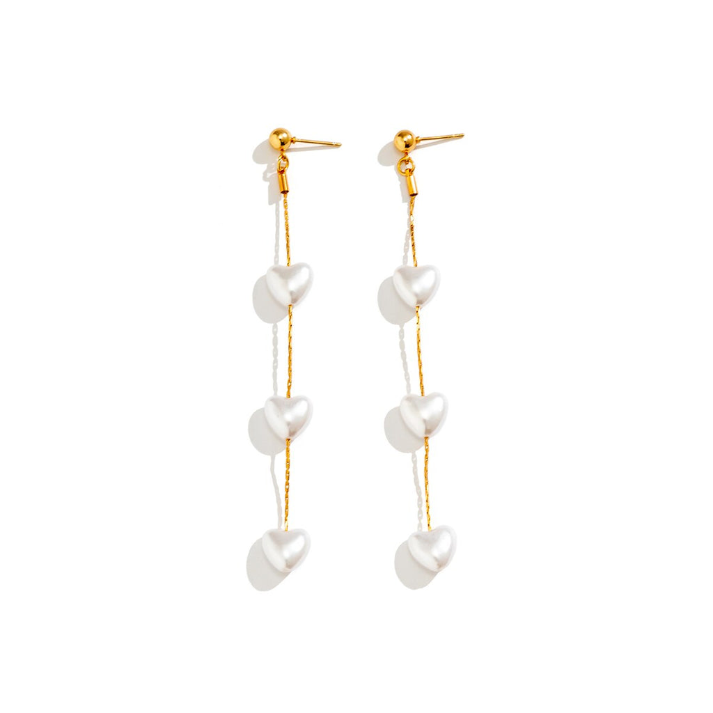 IngeSight.Z Elegant Heart Imitation Pearl Long Tassel Earrings for Women White Pearl Wedding Earrings Party Jewelry Gifts