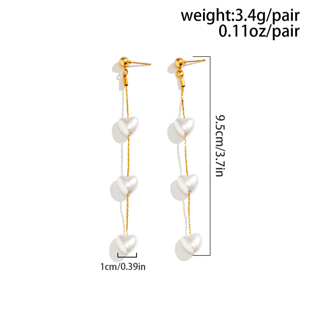 IngeSight.Z Elegant Heart Imitation Pearl Long Tassel Earrings for Women White Pearl Wedding Earrings Party Jewelry Gifts