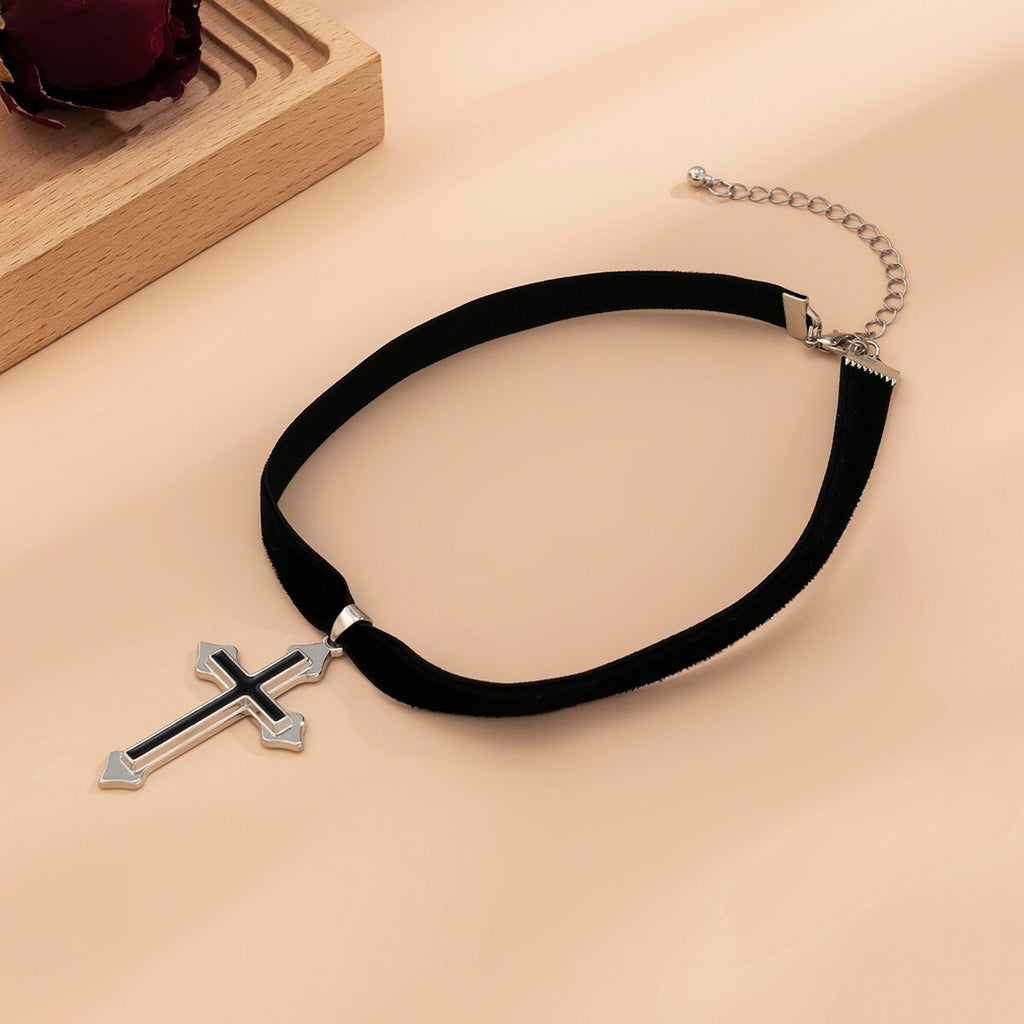 IngeSight.Z Gothic Cross Pendant Black Velvet Necklace for Women Steampunk Collar Chokers Necklace Party Jewelry Gift