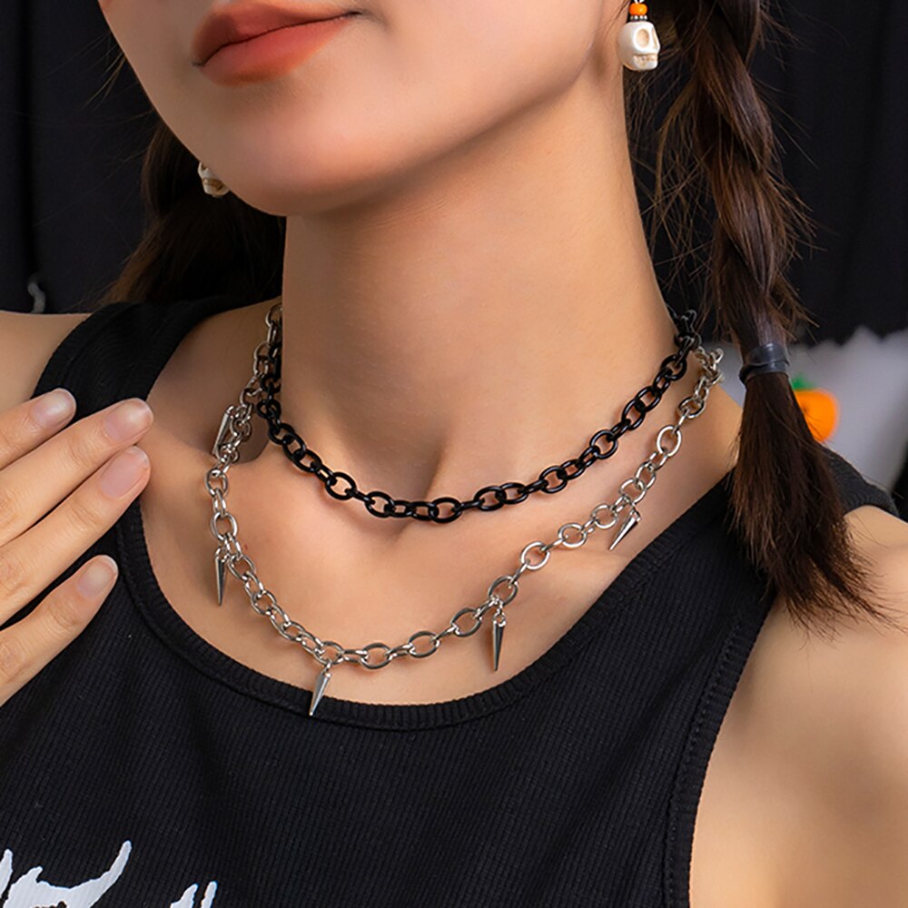 IngeSight.Z Gothic Metal Rivets Pendant Link Chain Choker Necklaces For Women Punk Exaggeration Rock Collar Halloween Jewelry