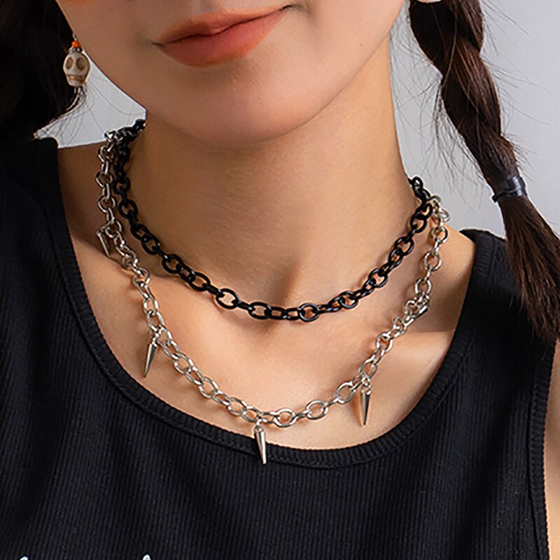IngeSight.Z Gothic Metal Rivets Pendant Link Chain Choker Necklaces For Women Punk Exaggeration Rock Collar Halloween Jewelry