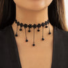 IngeSight.Z Gothic Tattoo Black Lace Crystal Tassel Pendant Necklace For Women Sexy Dark Flower Lace Collar Christmas Choker
