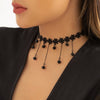IngeSight.Z Gothic Tattoo Black Lace Crystal Tassel Pendant Necklace For Women Sexy Dark Flower Lace Collar Christmas Choker