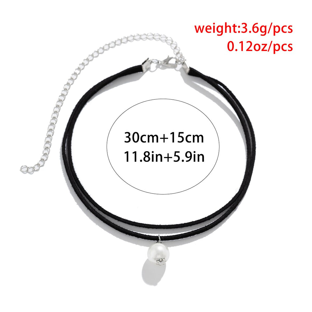 IngeSight.Z Gothic White Pearl Pendant Double Layer Black Leather Necklace for Women Vintage Clavicle Chain Party Jewelry Gift