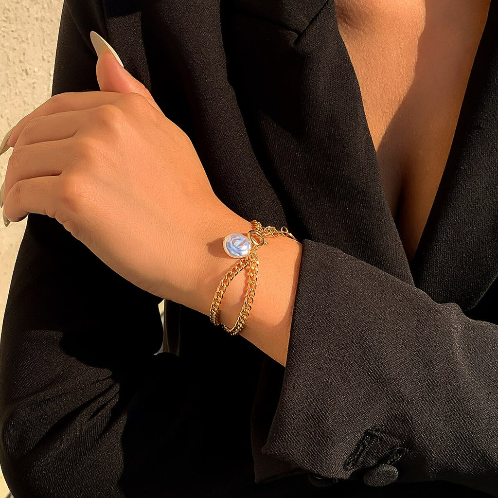 IngeSight.Z Irregular Imitation Pearl Pendant Bracelets Bangles for Women Multi Layered Cross Bracelets Wrist On Hand Jewelry