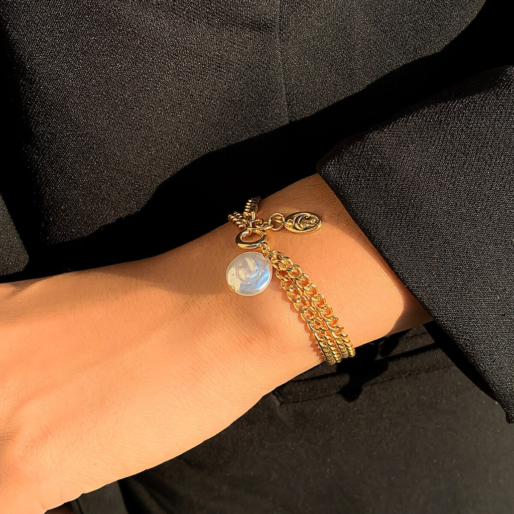 IngeSight.Z Irregular Imitation Pearl Pendant Bracelets Bangles for Women Multi Layered Cross Bracelets Wrist On Hand Jewelry