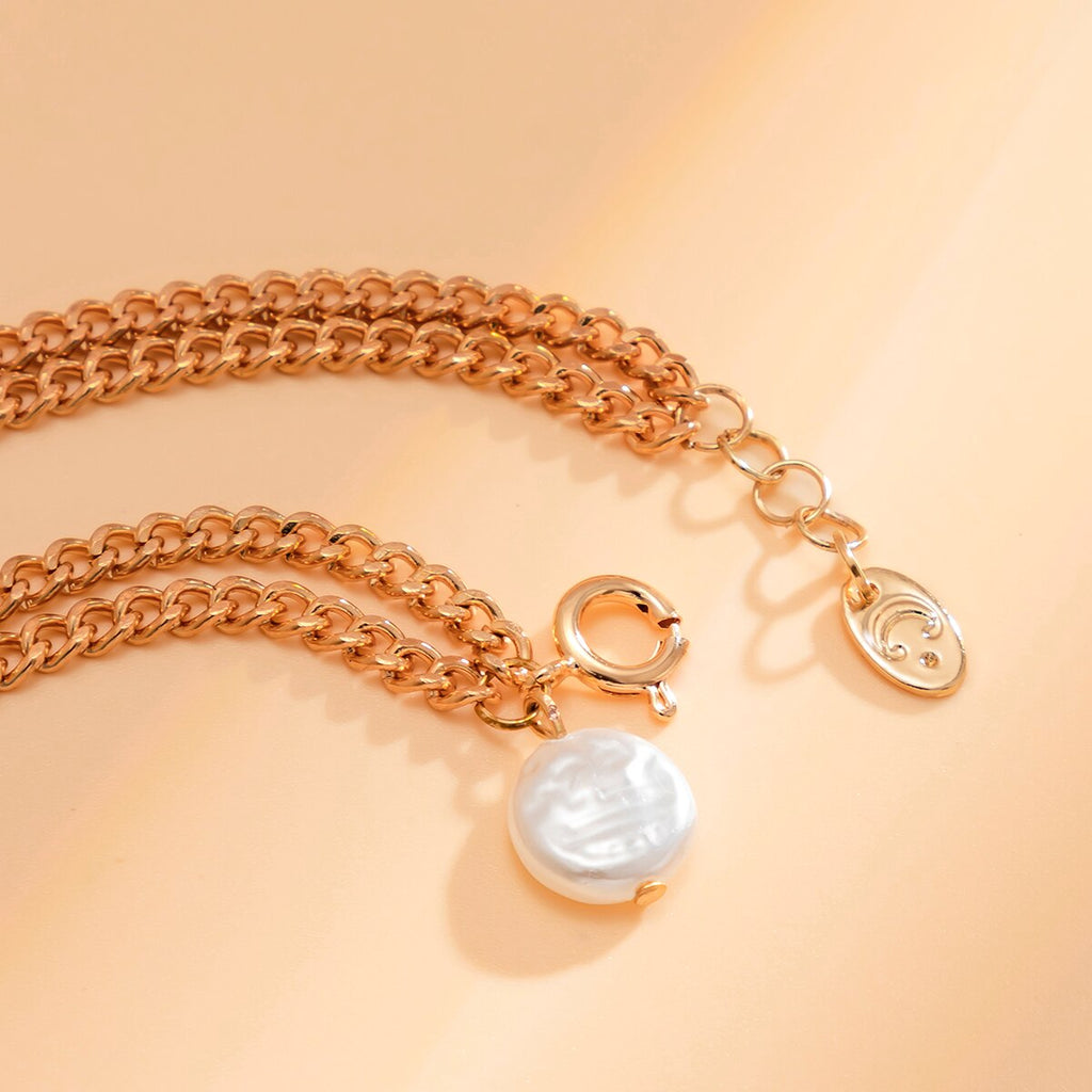 IngeSight.Z Irregular Imitation Pearl Pendant Bracelets Bangles for Women Multi Layered Cross Bracelets Wrist On Hand Jewelry