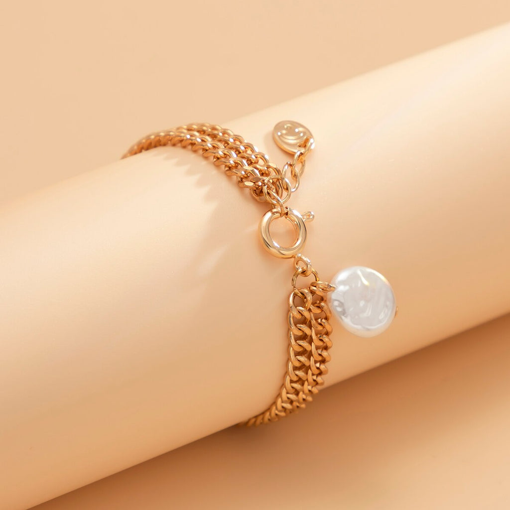 IngeSight.Z Irregular Imitation Pearl Pendant Bracelets Bangles for Women Multi Layered Cross Bracelets Wrist On Hand Jewelry
