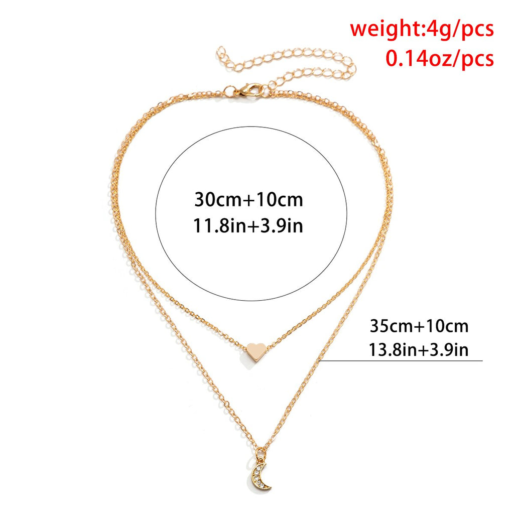 IngeSight.Z Korea Double Layer Heart Moon Pendant Necklace for Women Simple Gold  Color Clavicle Chain Jewelry 2022