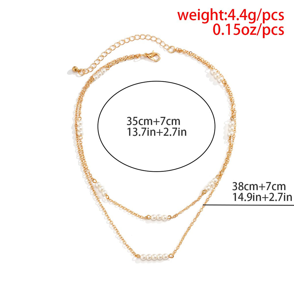 IngeSight.Z Korean Double Layer Three Pearls Clavicle Chain Necklace For Women Elegant Exquisite Gold Color Link Chain Choker