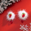 IngeSight.Z Korean Winter Fur Hair Ball Long Dangle Earrings For Women Sweet Red Crystal Pendant Drop Earrings Christmas Gift