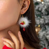 IngeSight.Z Korean Winter Fur Hair Ball Long Dangle Earrings For Women Sweet Red Crystal Pendant Drop Earrings Christmas Gift