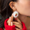 IngeSight.Z Korean Winter Fur Hair Ball Long Dangle Earrings For Women Sweet Red Crystal Pendant Drop Earrings Christmas Gift