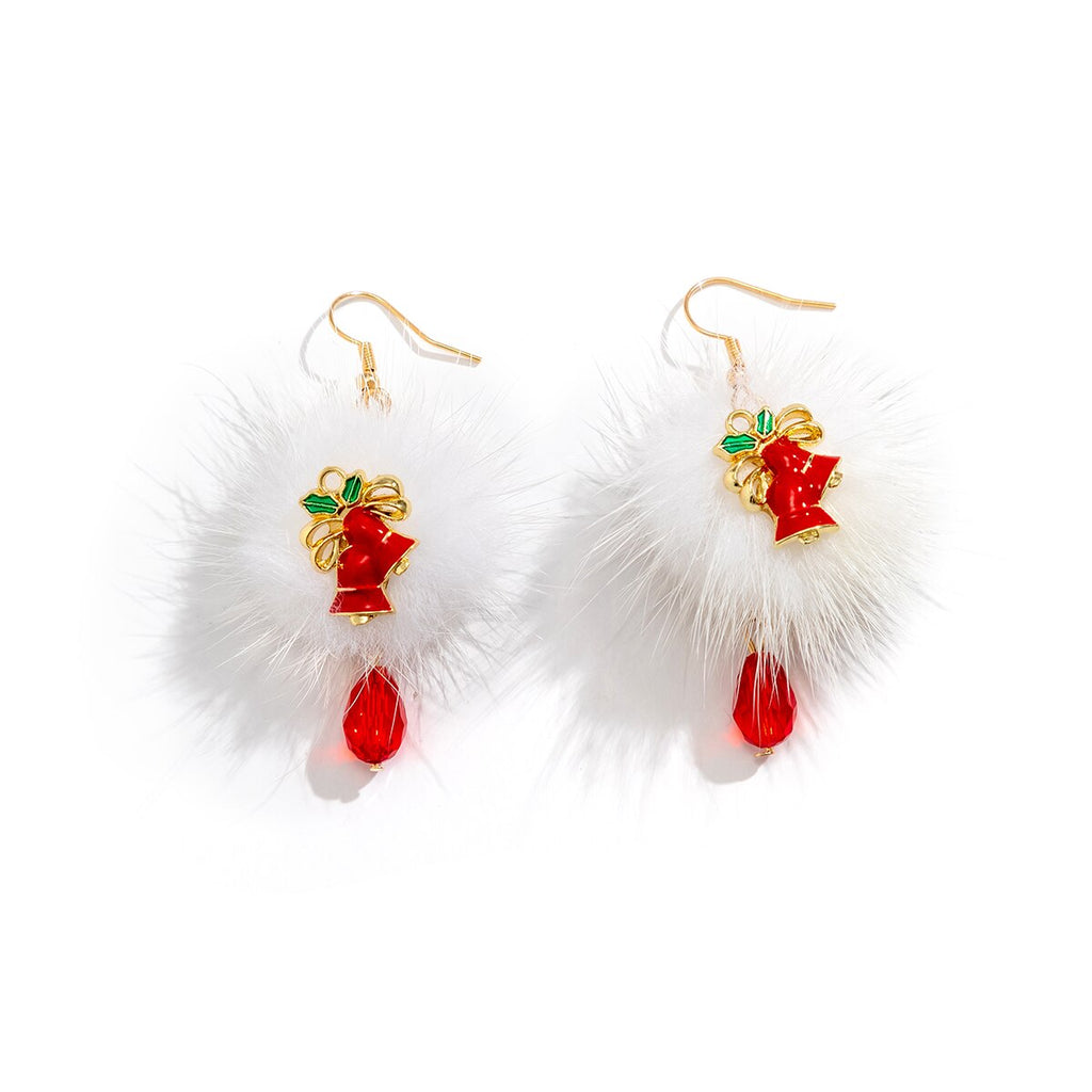 IngeSight.Z Korean Winter Fur Hair Ball Long Dangle Earrings For Women Sweet Red Crystal Pendant Drop Earrings Christmas Gift