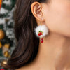 IngeSight.Z Korean Winter Fur Hair Ball Long Dangle Earrings For Women Sweet Red Crystal Pendant Drop Earrings Christmas Gift