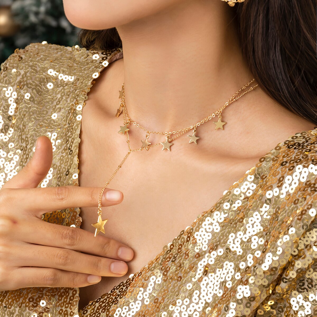 IngeSight.Z Minimalist layered Star Long Tassel Chain Pendants Necklaces For Women Vintage Gold Color Choker Necklace Collar
