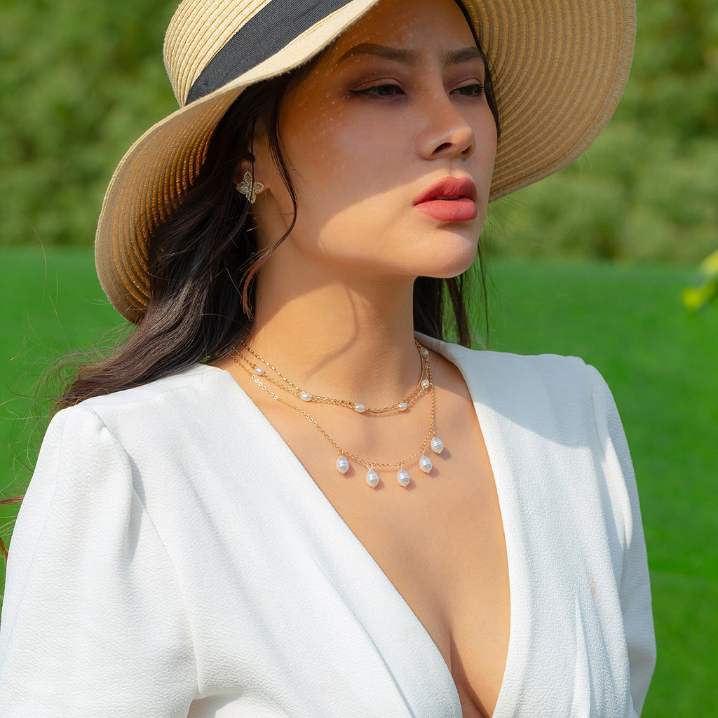 IngeSight.Z Multilayer Irregularity Simulated Pearls Pendant Necklace Women Punk Gold Color Link Chain Choker Necklace Jewelry