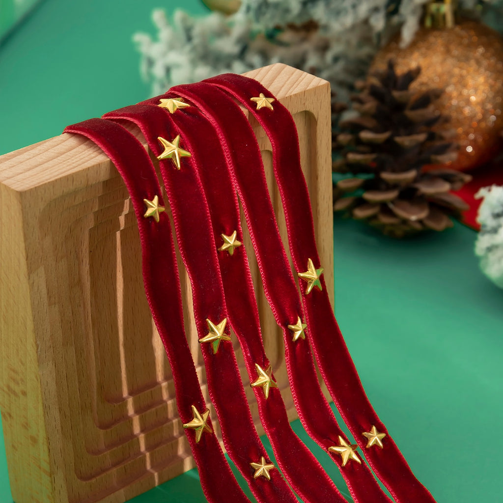 IngeSight.Z Multilayer Red Velvet Star Choker Necklace For Women Vintage Short Clavicle Chain Necklace Christmas Jewelry Gifts