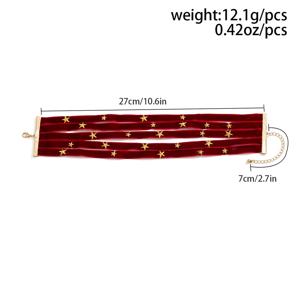 IngeSight.Z Multilayer Red Velvet Star Choker Necklace For Women Vintage Short Clavicle Chain Necklace Christmas Jewelry Gifts