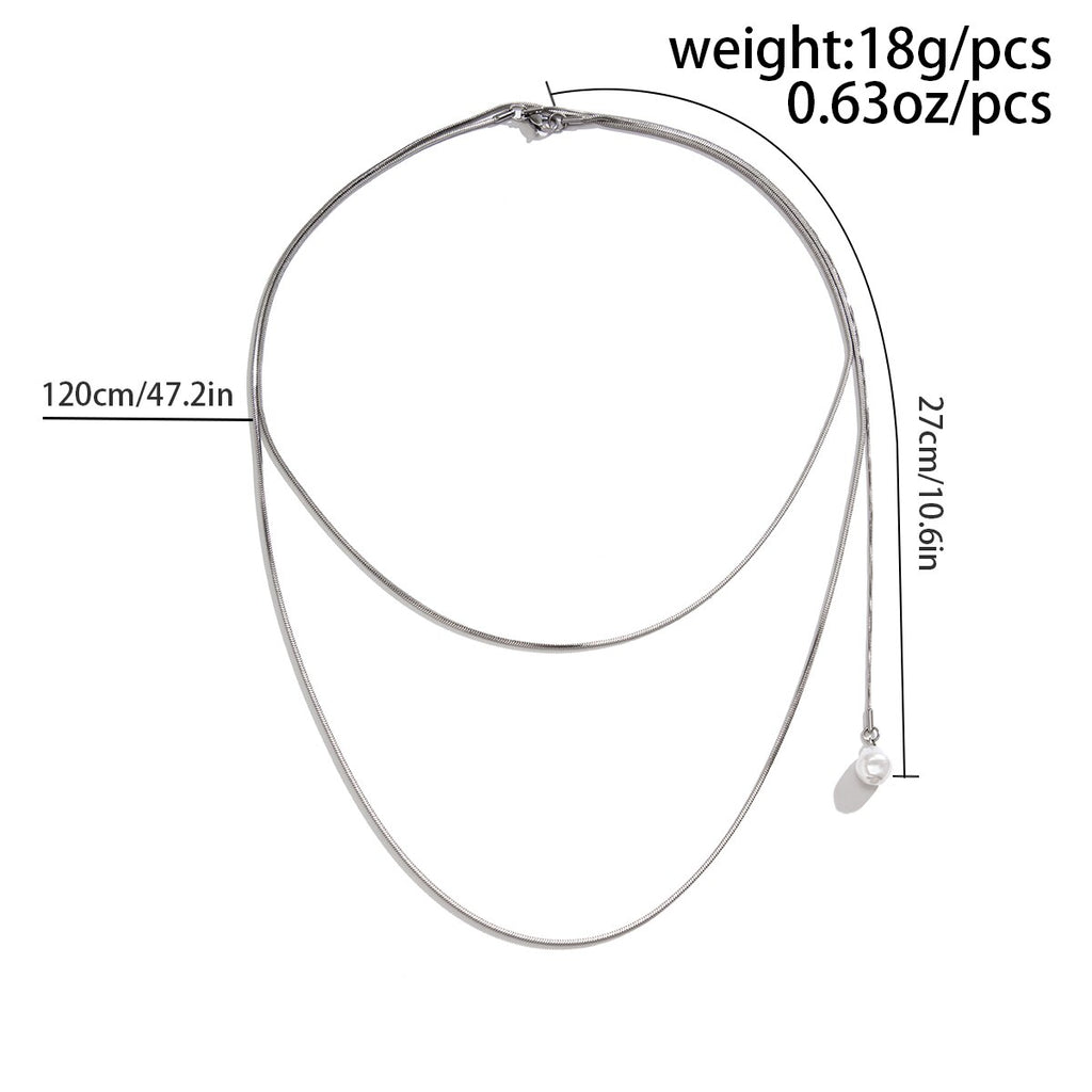IngeSight.Z Multilayer Silver Color Flat Snake Chain Choker Necklace For Women Classic Imitation Pearl Pendant Necklace Jewelry