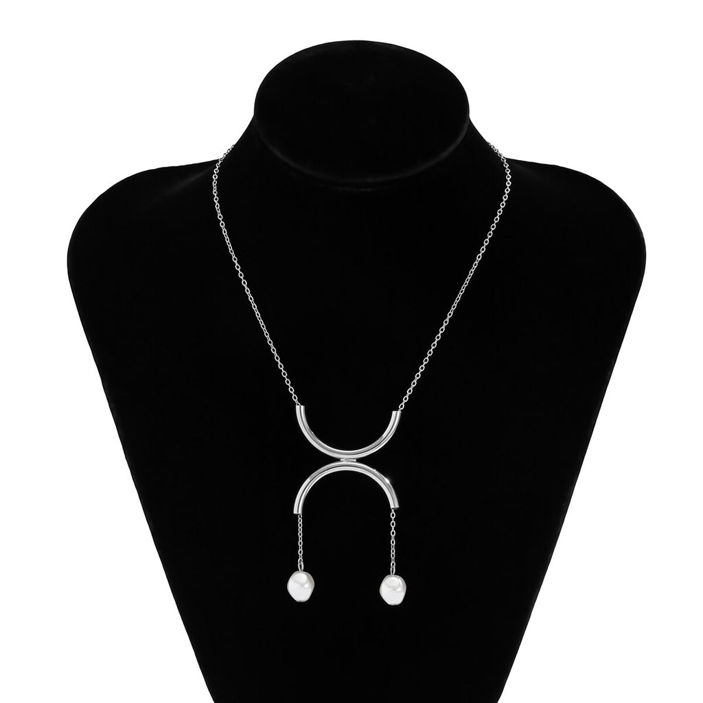 IngeSight.Z Punk Geometric Half Metal Tube Pendant Necklaces for Women Imitation Pearls Chain Choker Necklaces Jewelry