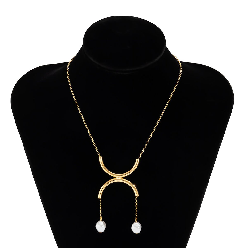 IngeSight.Z Punk Geometric Half Metal Tube Pendant Necklaces for Women Imitation Pearls Chain Choker Necklaces Jewelry