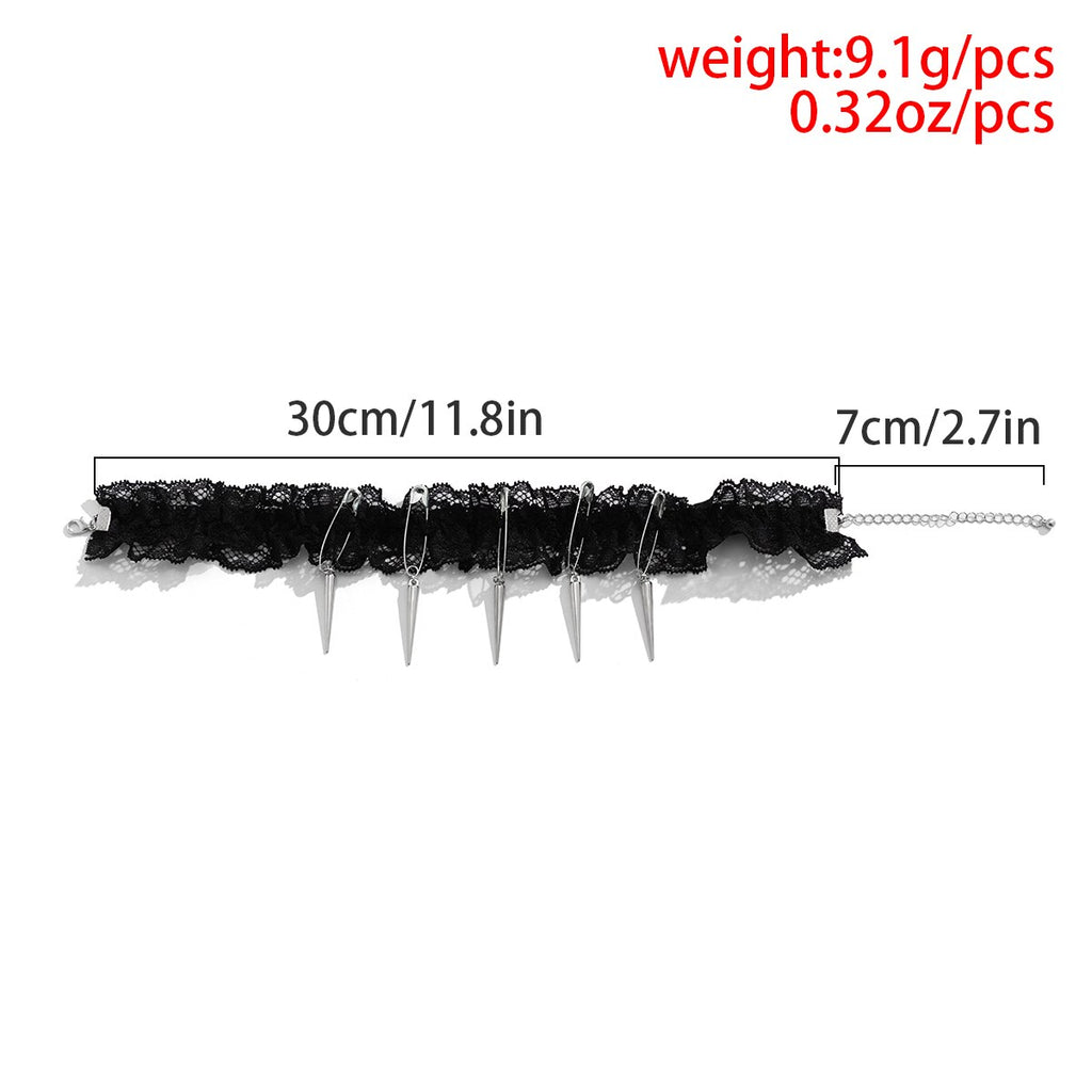 IngeSight.Z Sexy Black Elastic Flower Lace Rivet Pendant Necklace for Women Gothic Tattoo Collar Necklace Steampunk Jewelry
