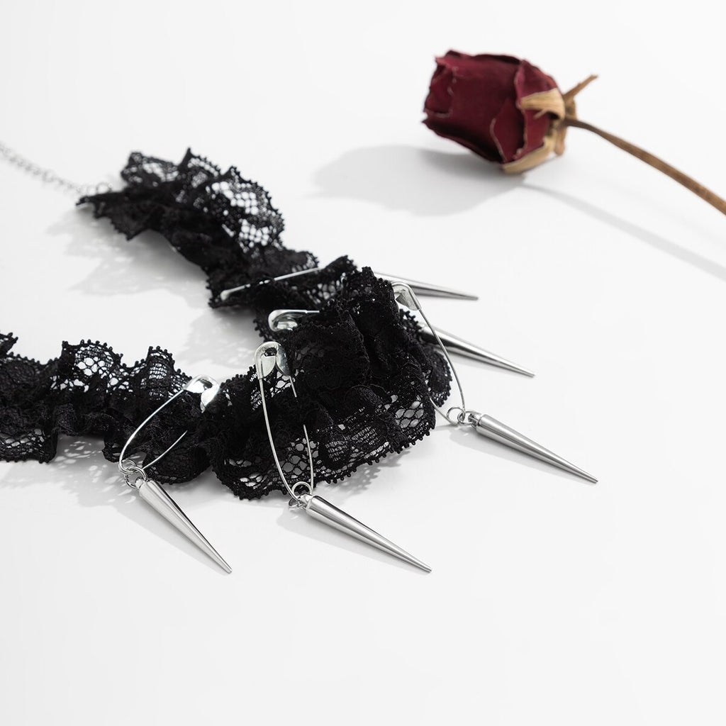 IngeSight.Z Sexy Black Elastic Flower Lace Rivet Pendant Necklace for Women Gothic Tattoo Collar Necklace Steampunk Jewelry