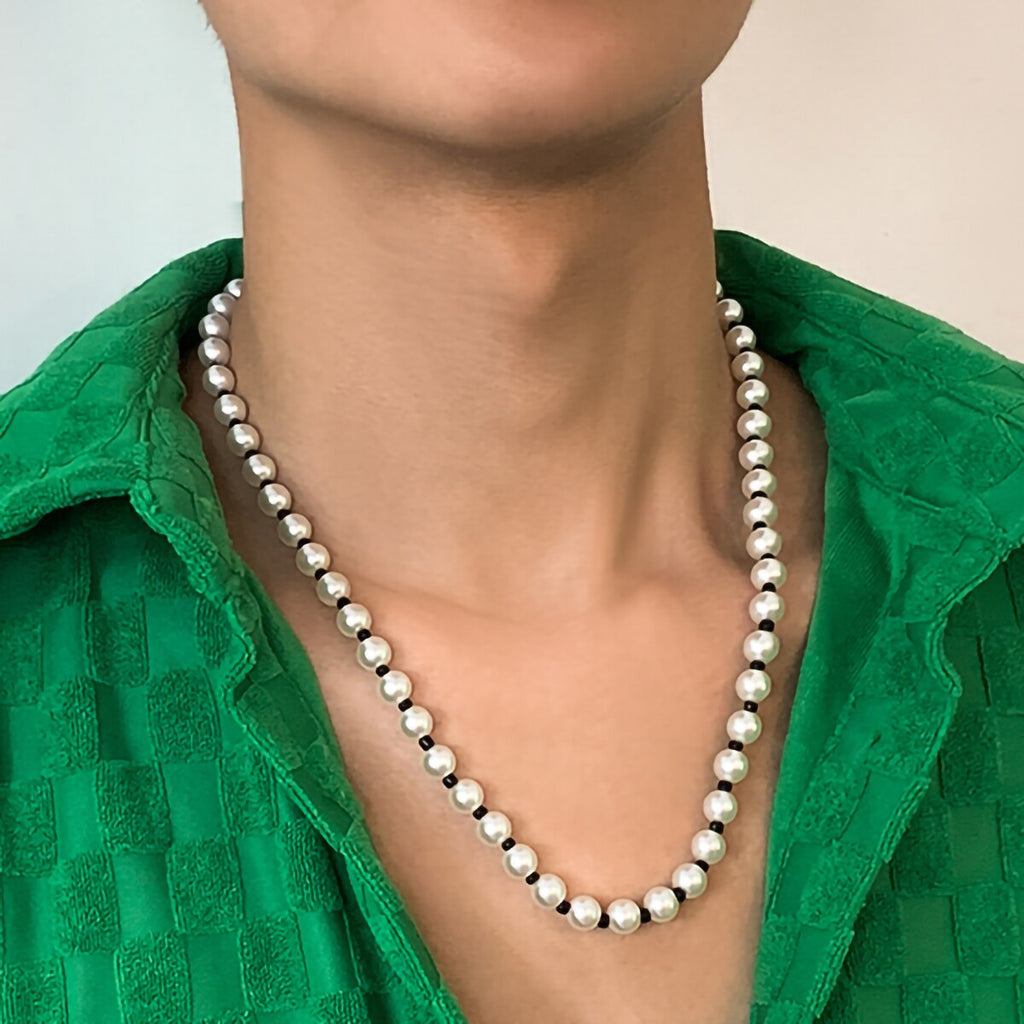 IngeSight.Z Trendy Imitation Pearls Necklace Men Handmade Classic Black Rice Bead Clavicle Chain Necklace Women 2022 Jewelry