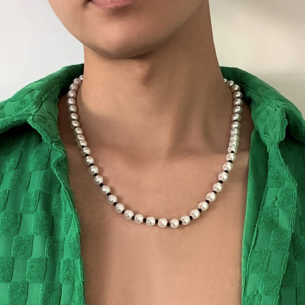 IngeSight.Z Trendy Imitation Pearls Necklace Men Handmade Classic Black Rice Bead Clavicle Chain Necklace Women 2022 Jewelry