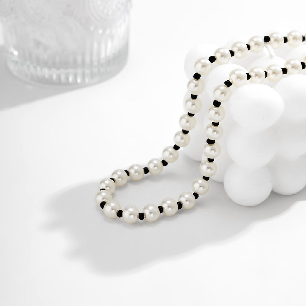 IngeSight.Z Trendy Imitation Pearls Necklace Men Handmade Classic Black Rice Bead Clavicle Chain Necklace Women 2022 Jewelry