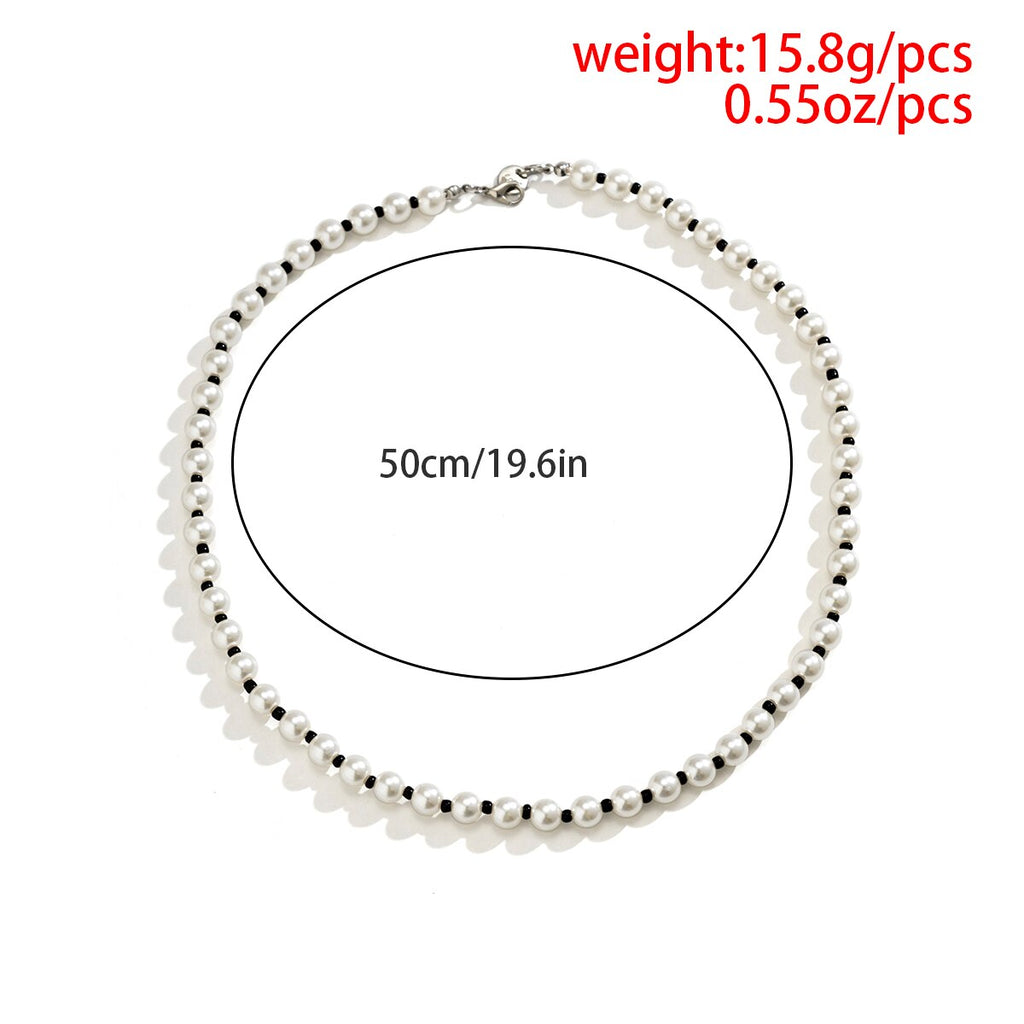 IngeSight.Z Trendy Imitation Pearls Necklace Men Handmade Classic Black Rice Bead Clavicle Chain Necklace Women 2022 Jewelry