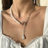 Ingemark Kpop Baroque Irregular Pearl Pendant Necklace for Women Wedding Punk Chest Tassel Chain OT Buckle Choker Party Jewelry