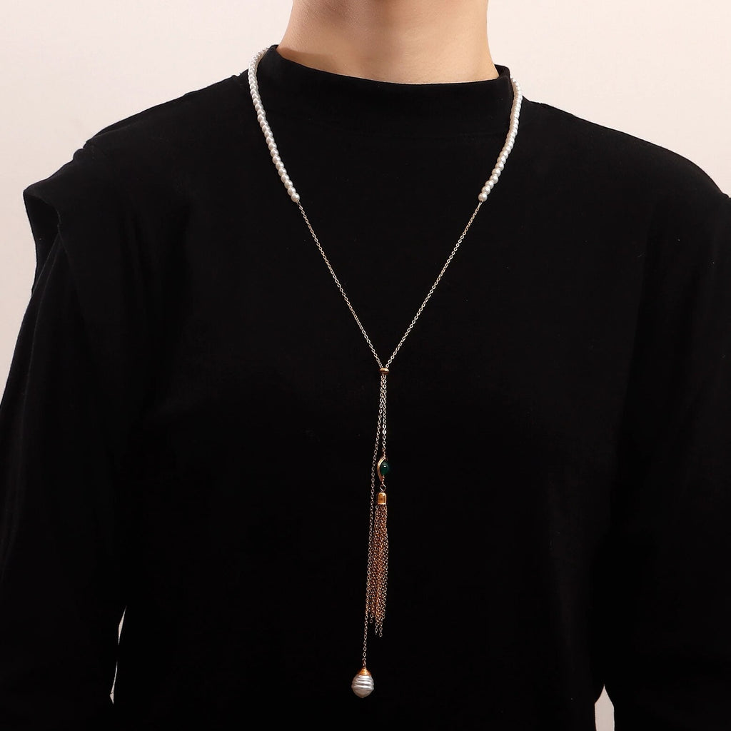 Ingemark Kpop Baroque Irregular Pearl Pendant Necklace for Women Wedding Punk Chest Tassel Chain OT Buckle Choker Party Jewelry
