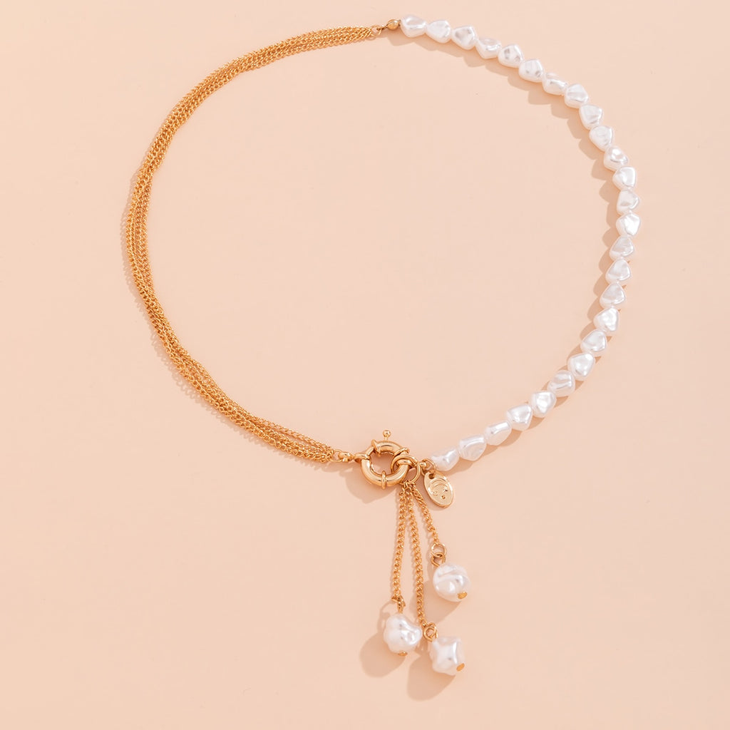 Ingemark Kpop Baroque Irregular Pearl Pendant Necklace for Women Wedding Punk Chest Tassel Chain OT Buckle Choker Party Jewelry
