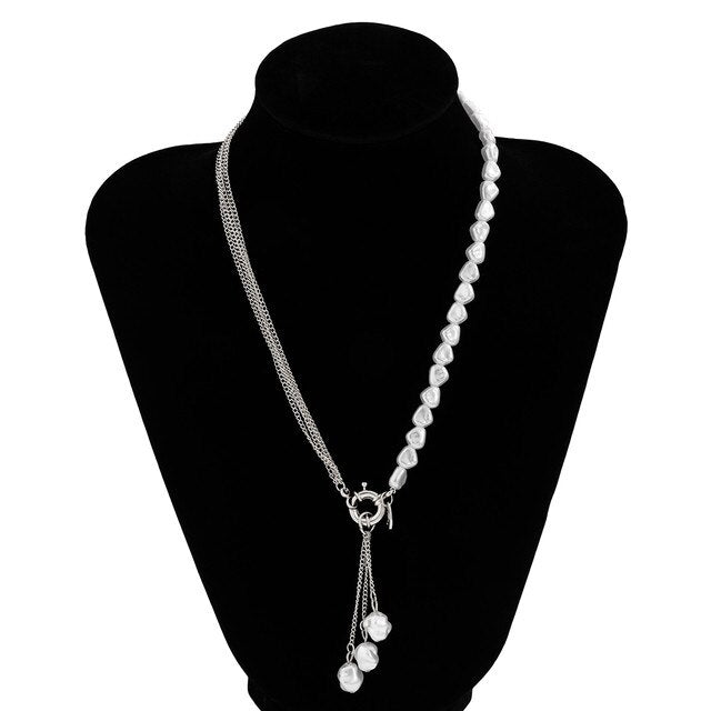 Ingemark Kpop Baroque Irregular Pearl Pendant Necklace for Women Wedding Punk Chest Tassel Chain OT Buckle Choker Party Jewelry