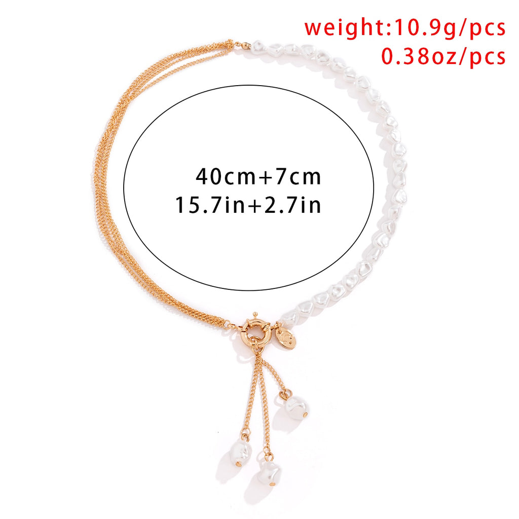 Ingemark Kpop Baroque Irregular Pearl Pendant Necklace for Women Wedding Punk Chest Tassel Chain OT Buckle Choker Party Jewelry