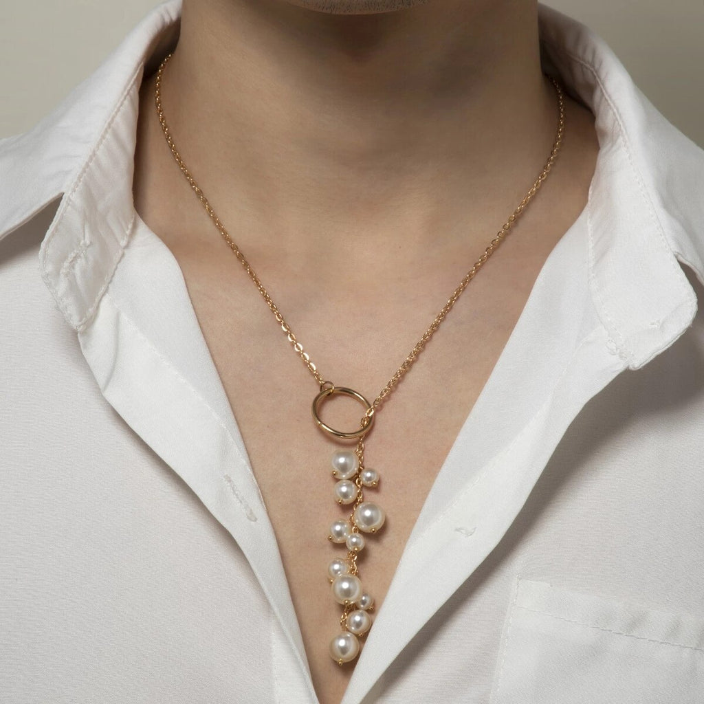 Ingemark Kpop Baroque Irregular Pearl Pendant Necklace for Women Wedding Punk Chest Tassel Chain OT Buckle Choker Party Jewelry