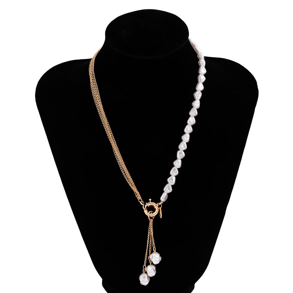 Ingemark Kpop Baroque Irregular Pearl Pendant Necklace for Women Wedding Punk Chest Tassel Chain OT Buckle Choker Party Jewelry